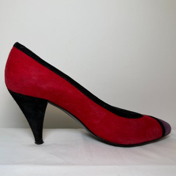Vintage 80s VAN ELI Colorblock Suede Leather Pumps Heels 6-6.5 - Picture 5 of 16